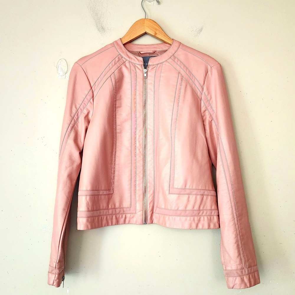 Kate & Mallory Vegan Leather Moto Jacket M Blush Pink Zip Cuff Soft Granola Girl